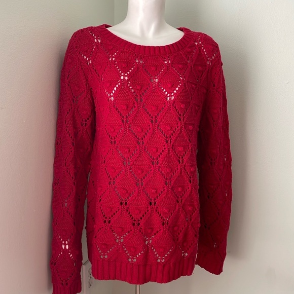 Tommy Hilfiger Red/Dark Rose Open Knit Crew Neck Sweater - Size Large - Picture 1 of 6